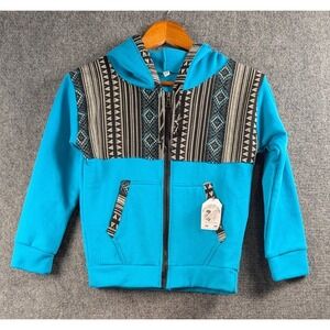 Casa Tejido's Kids Full Zip Hoodie Jacket Blue Southwestern Tribal Fleece Sz 10
